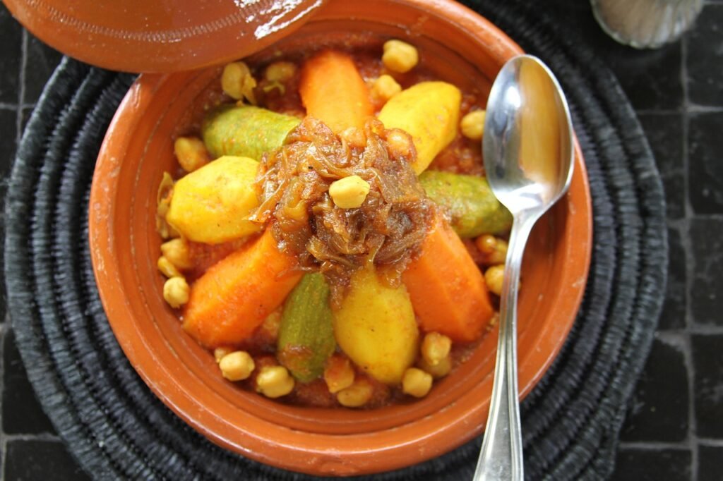 Couscous inside a tagine with vegetables 