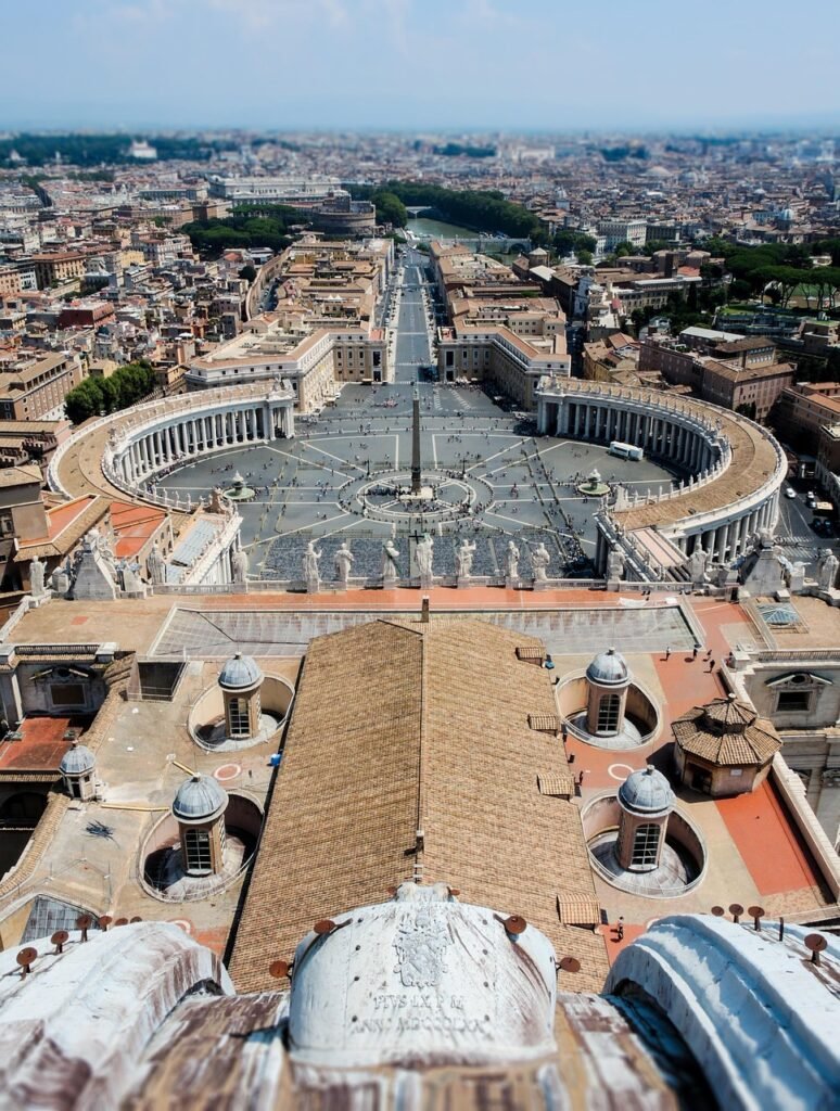 Panoramic view of St. Peter's Basilica in Vatican City from Rome