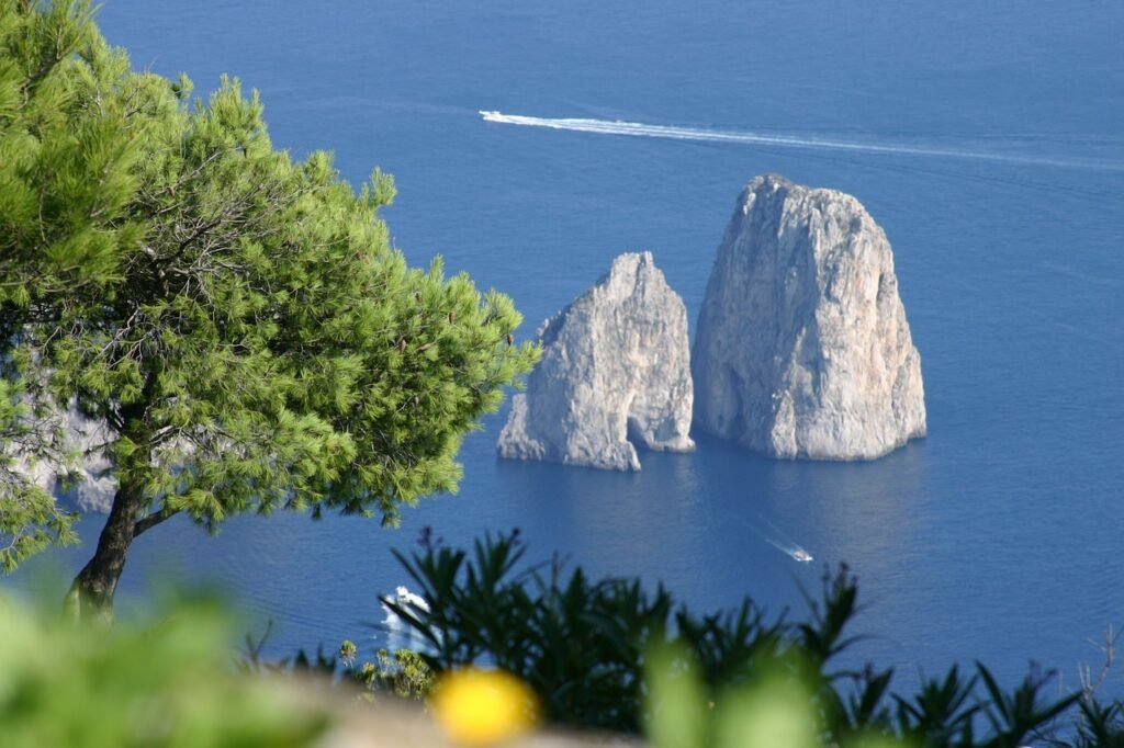 Capri, Italy, scenic coastal landscape overlooking the Mediterranean Sea
