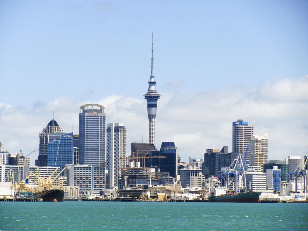 Auckland skyline in New Zealand featuring the iconic Sky Tower, perfect start of a two week New Zealand itinerary.