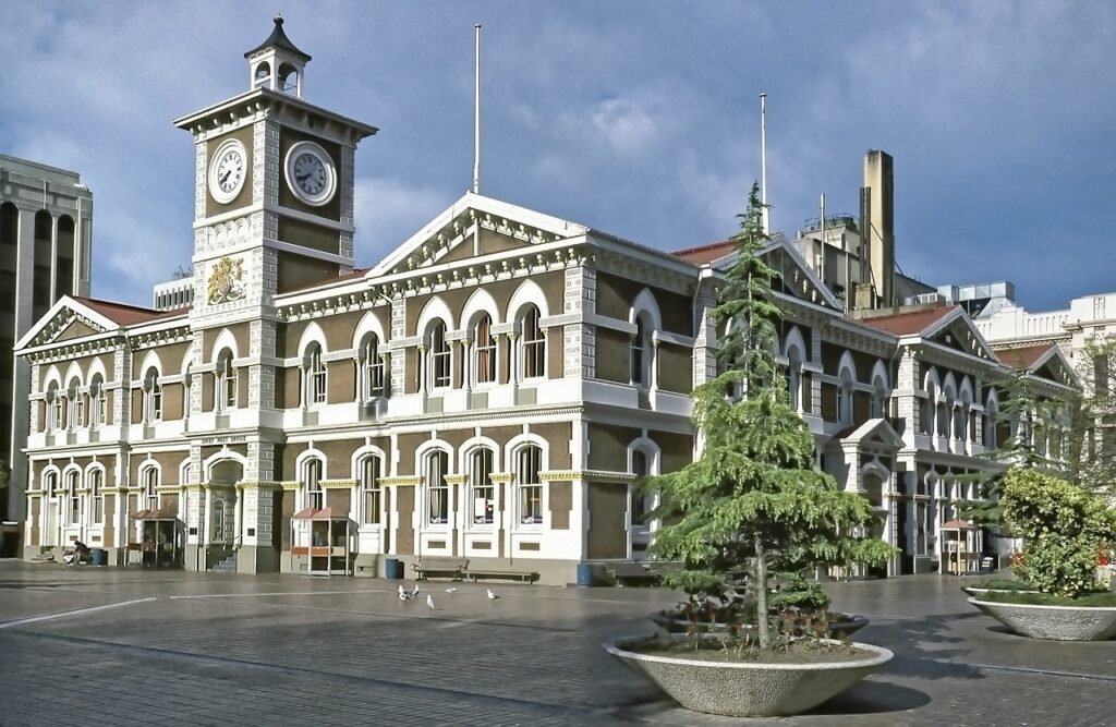 Historic Christchurch Main Post Office in New Zealand showing earthquake damage and destruction.